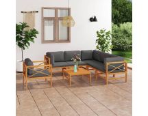 vidaXL 7 Piece Garden Lounge Set with Grey Cushions Solid Wood Teak