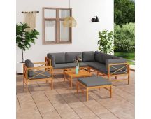 vidaXL 8 Piece Garden Lounge Set with Grey Cushions Solid Wood Teak