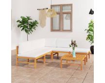 vidaXL 6 Piece Garden Lounge Set with Cream Cushions Solid Teak Wood