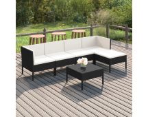 vidaXL 6 Piece Garden Lounge Set with Cushions Poly Rattan Black