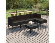 vidaXL 6 Piece Garden Lounge Set with Cushions Poly Rattan Black