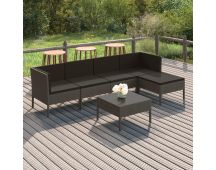 vidaXL 6 Piece Garden Lounge Set with Cushions Poly Rattan Grey