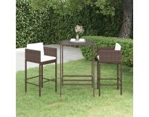 vidaXL 3 Piece Garden Bar Set with Cushions Poly Rattan Brown