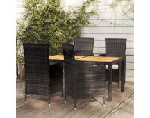 vidaXL 5 Piece Outdoor Dining Set with Cushions Poly Rattan Black