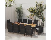 vidaXL 11 Piece Outdoor Dining Set with Cushions Poly Rattan Black