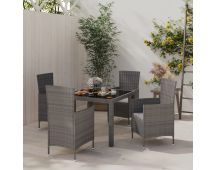 vidaXL 5 Piece Outdoor Dining Set with Cushions Poly Rattan Grey