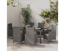 vidaXL 7 Piece Outdoor Dining Set with Cushions Poly Rattan Grey