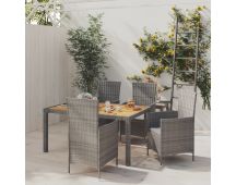 vidaXL 5 Piece Outdoor Dining Set with Cushions Poly Rattan Grey