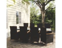 vidaXL 9 Piece Outdoor Dining Set with Cushions Poly Rattan Black