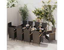 vidaXL 11 Piece Outdoor Dining Set with Cushions Poly Rattan Black