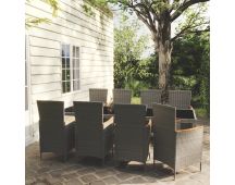 vidaXL 9 Piece Outdoor Dining Set with Cushions Poly Rattan Grey