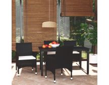 vidaXL 5 Piece Garden Dining Set with Cushions Poly Rattan Black