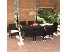 vidaXL 9 Piece Garden Dining Set with Cushions Poly Rattan Black