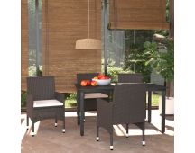 vidaXL 5 Piece Garden Dining Set with Cushions Poly Rattan Brown