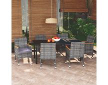 vidaXL 7 Piece Garden Dining Set with Cushions Poly Rattan Grey