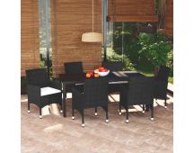 vidaXL 7 Piece Garden Dining Set with Cushions Poly Rattan Black