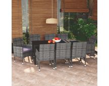 vidaXL 9 Piece Garden Dining Set with Cushions Poly Rattan Grey