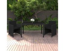 vidaXL 3 Piece Garden Dining Set with Cushions Poly Rattan Black