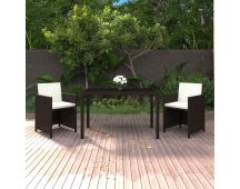 vidaXL 3 Piece Garden Dining Set with Cushions Poly Rattan Brown