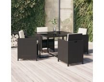 vidaXL 5 Piece Garden Dining Set with Cushions Poly Rattan Black