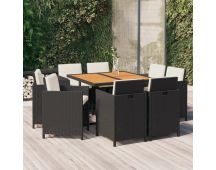 vidaXL 9 Piece Garden Dining Set with Cushions Poly Rattan Black