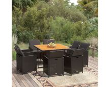 vidaXL 9 Piece Garden Dining Set with Cushions Poly Rattan Black