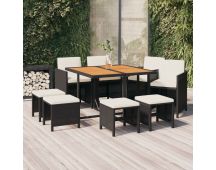 vidaXL 9 Piece Garden Dining Set with Cushions Poly Rattan Black