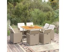 vidaXL 9 Piece Garden Dining Set with Cushions Poly Rattan Beige