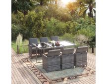 vidaXL 7 Piece Garden Dining Set with Cushions Poly Rattan Grey