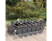 vidaXL 17 Piece Garden Dining Set with Cushions Poly Rattan Grey