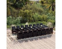 vidaXL 17 Piece Garden Dining Set with Cushions Black Poly Rattan