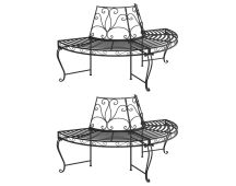 vidaXL Half Round Tree Bench 2 pcs Ø160 cm Black Steel