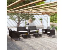 vidaXL 8 Piece Garden Lounge Set with Cushions Poly Rattan Black