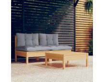 vidaXL 3 Piece Garden Lounge Set with Grey Cushions Pinewood