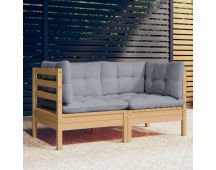 vidaXL 2-Seater Garden Sofa with Grey Cushions Solid Wood Pine