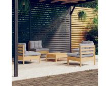 vidaXL 5 Piece Garden Lounge Set with Grey Cushions Pinewood