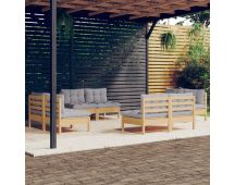 vidaXL 8 Piece Garden Lounge Set with Grey Cushions Pinewood