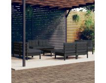 vidaXL 9 Piece Garden Lounge Set with Anthracite Cushions Pinewood