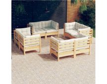 vidaXL 8 Piece Garden Lounge Set with Cream Cushions Pinewood