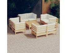 vidaXL 9 Piece Garden Lounge Set with Cream Cushions Pinewood