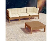 vidaXL 4 Piece Garden Lounge Set with Cream Cushions Pinewood