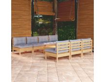 vidaXL 8 Piece Garden Lounge Set with Grey Cushions Pinewood