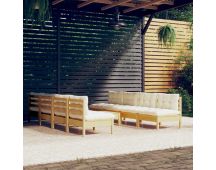 vidaXL 9 Piece Garden Lounge Set with Cream Cushions Solid Pinewood