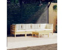 vidaXL 5 Piece Garden Lounge Set with Cream Cushions Solid Pinewood