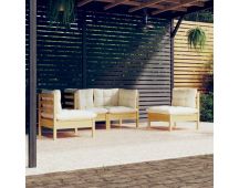 vidaXL 4 Piece Garden Lounge Set with Cream Cushions Solid Pinewood