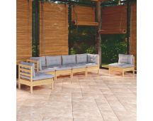 vidaXL 6 Piece Garden Lounge Set with Grey Cushions Solid Pinewood