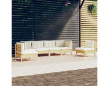 vidaXL 6 Piece Garden Lounge Set with Cream Cushions Solid Pinewood