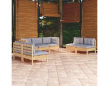 vidaXL 7 Piece Garden Lounge Set with Grey Cushions Solid Pinewood