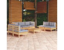 vidaXL 8 Piece Garden Lounge Set with Grey Cushions Solid Pinewood