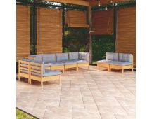 vidaXL 8 Piece Garden Lounge Set with Grey Cushions Solid Pinewood